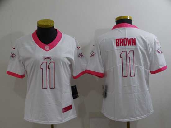 Womens Philadelphia Eagles #11 A. J. Brown Pink White Stitched Football Jersey->women nfl jersey->Women Jersey